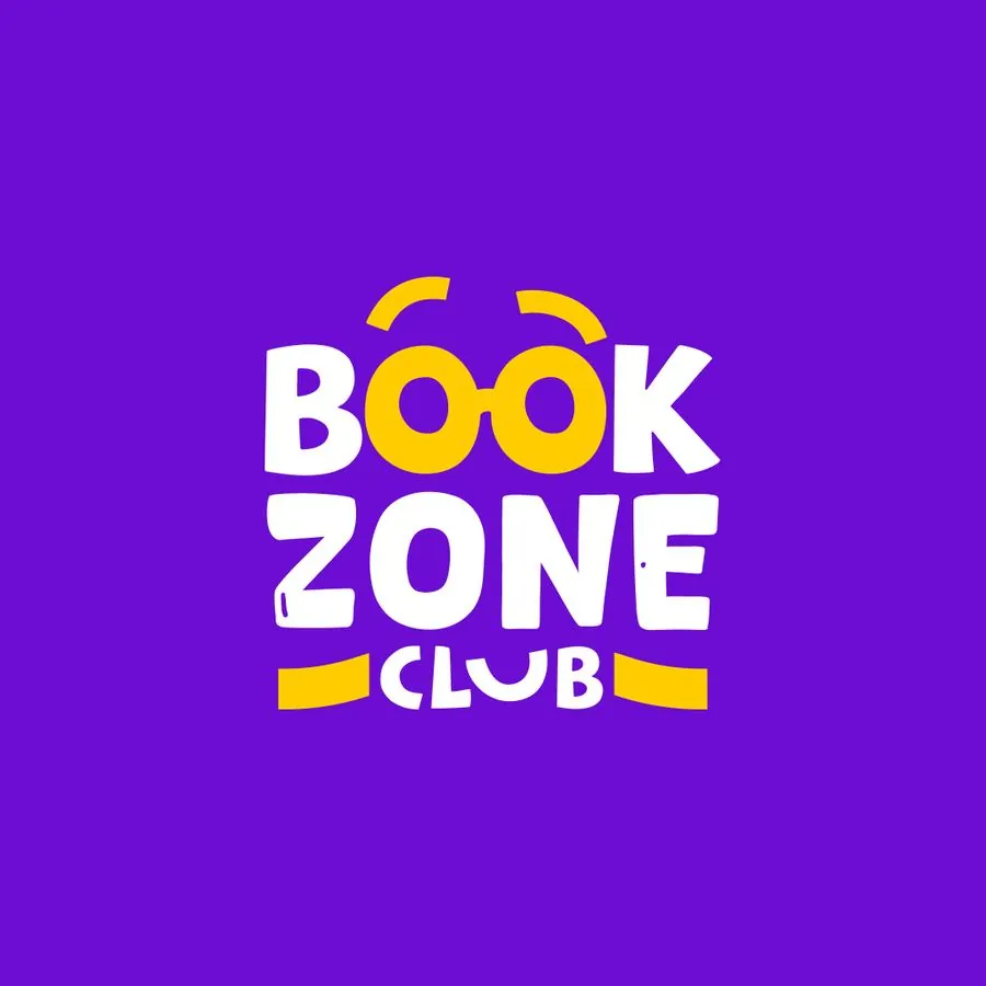 Full-color BookZone Club logo, white and gold on purple